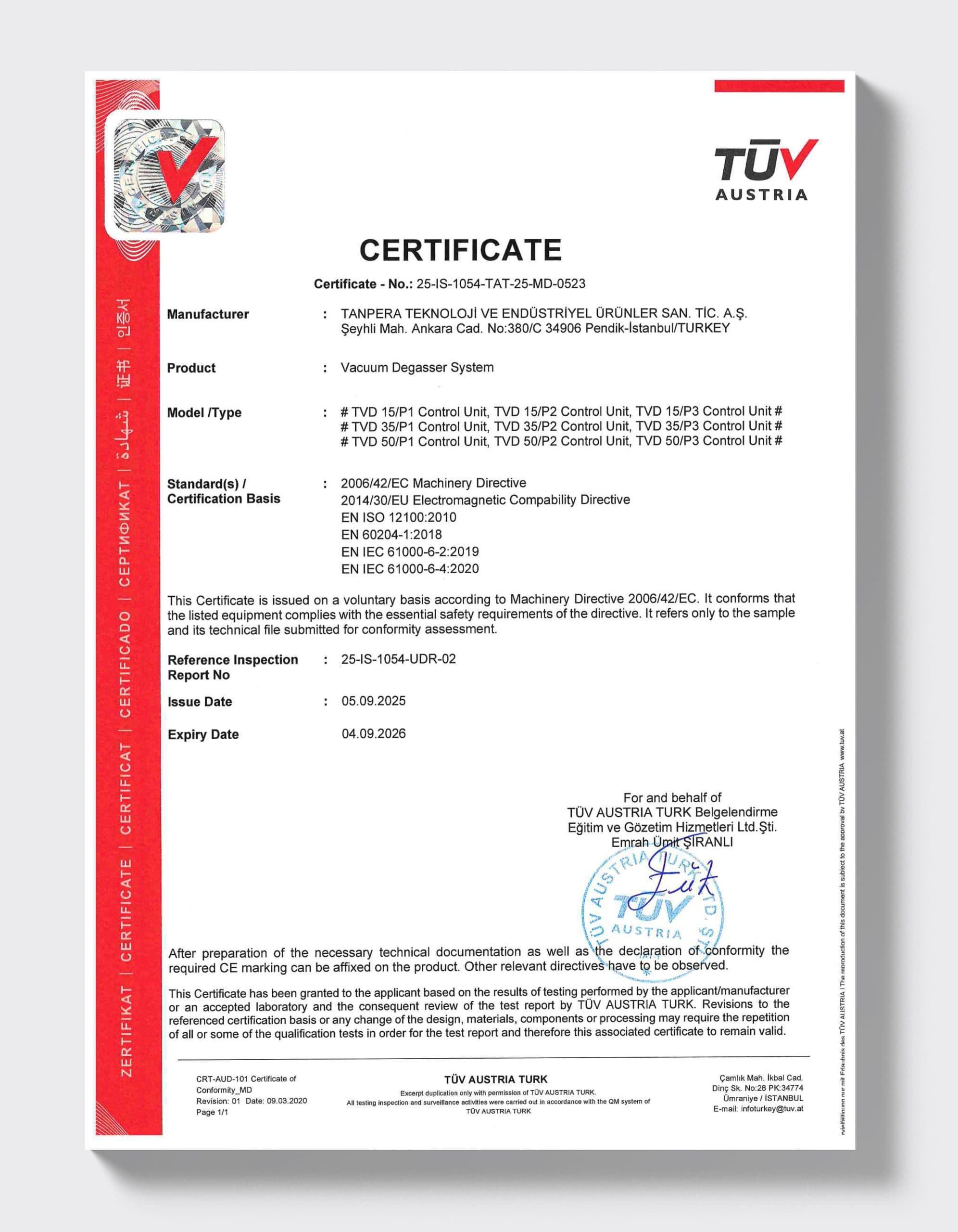 TÜV AUSTRIA — Vacuum Degasser System (TVD)