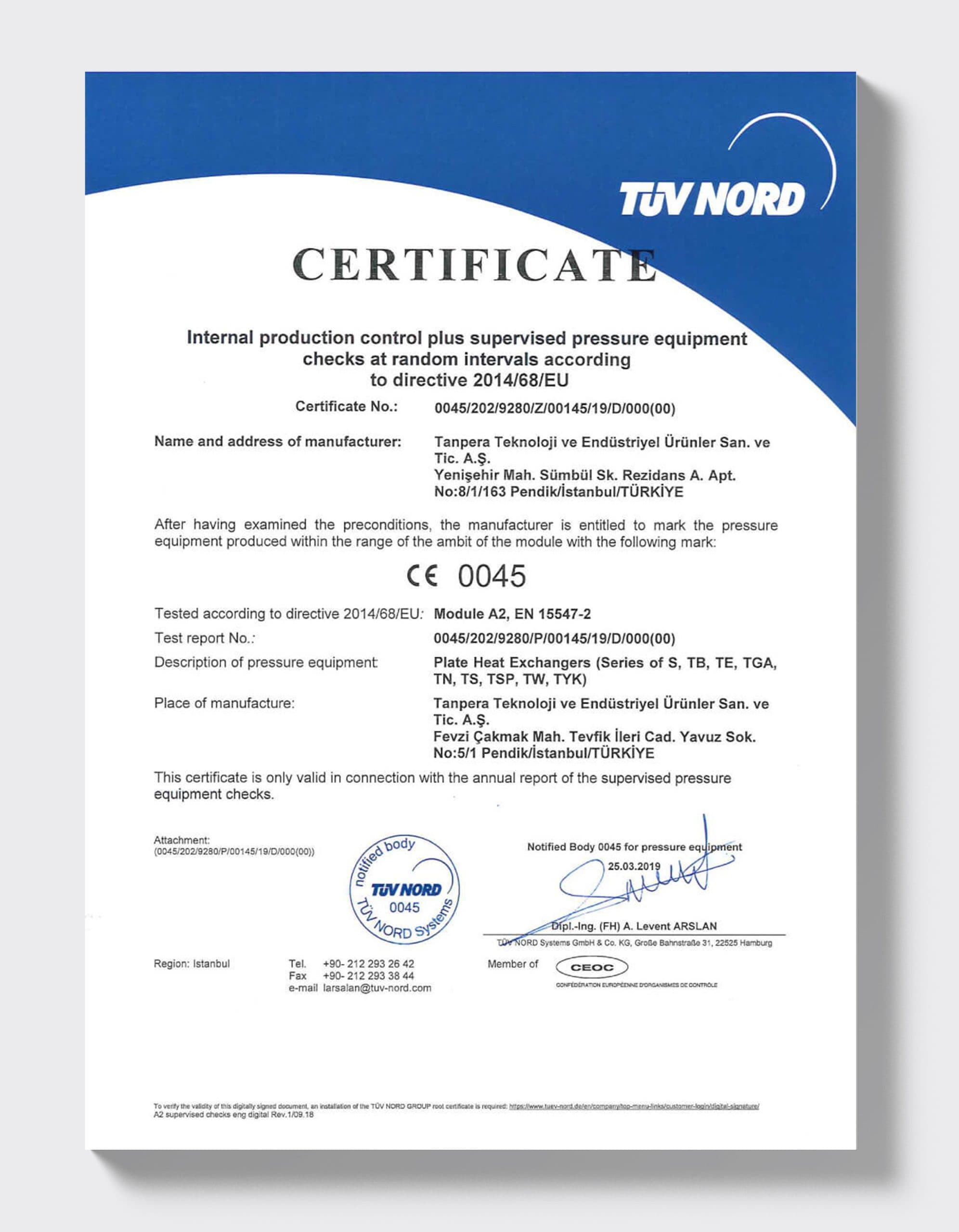 TÜV NORD — Plate Heat Exchangers (2014/68/EU)