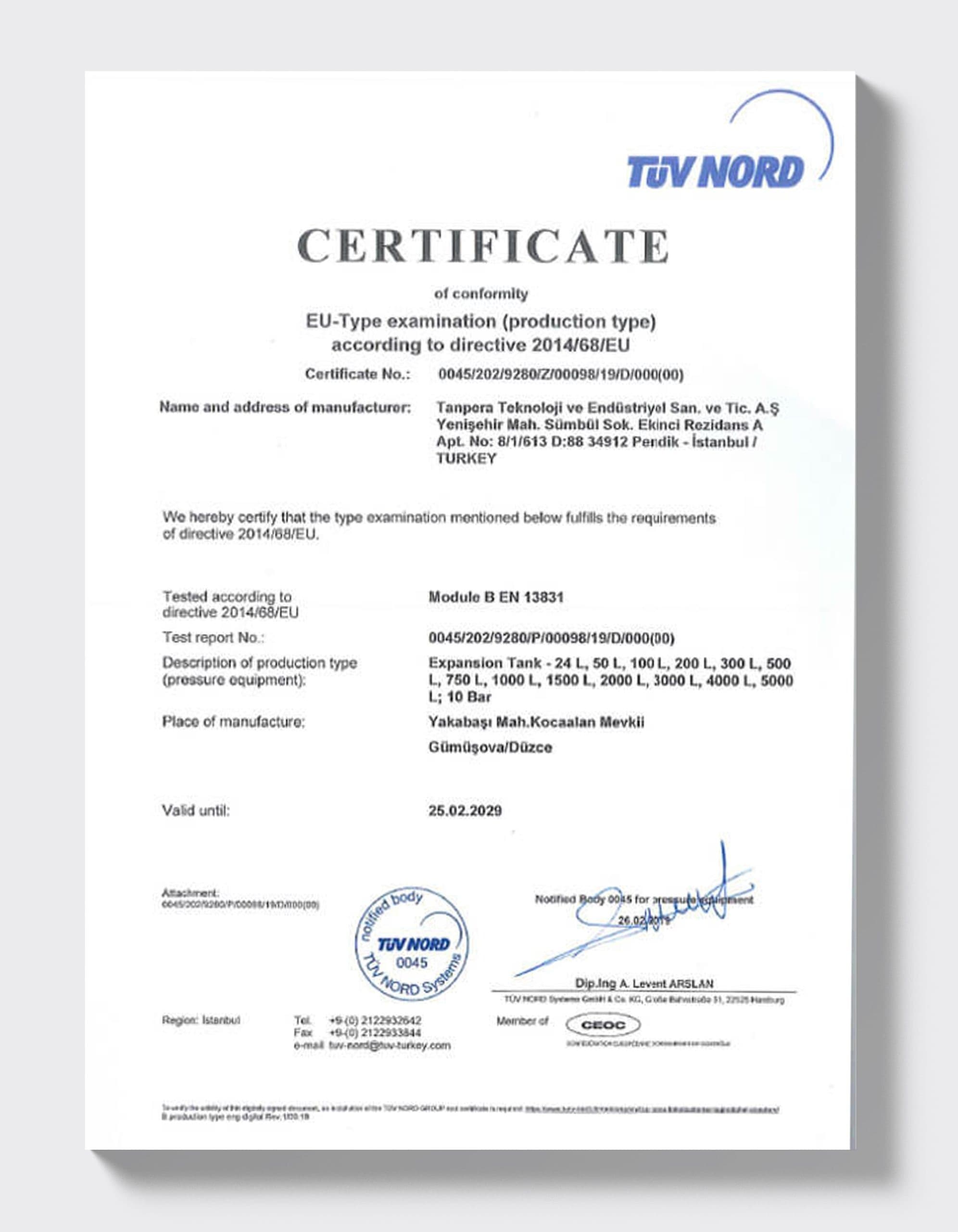 TÜV NORD — Expansion Tanks Module B